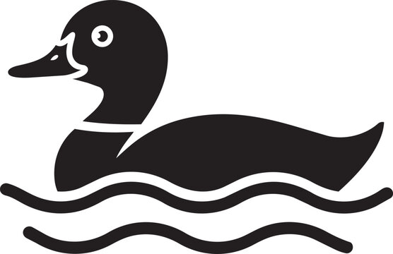 Black silhouette icon of swimming duck isolated on transparent background simple graphic web symbol.