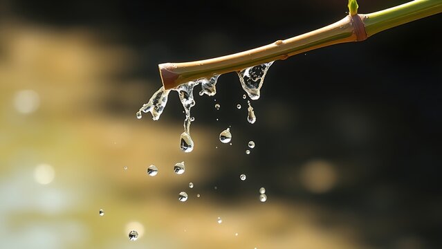 flinging. A flexible bamboo branch recoiling, flinging water droplets into the air. gardening catalogs, home-decor guides, designed for home decor and floral branding, used by procurement managers.