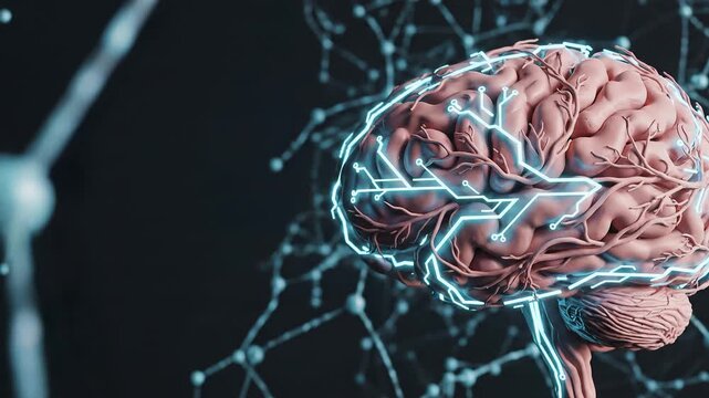 Futuristic Digital Brain with Glowing Circuits Representing Artificial Intelligence and Neural Network Connections
