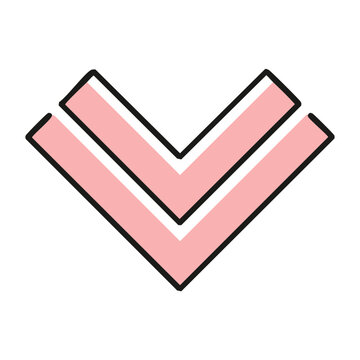 Pink down arrow icon with black outline