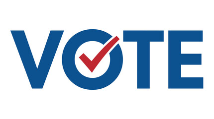 Vote typography with red check mark icon, patriotic blue lettering for election day, democratic voting process vector illustration © Iconify Studio