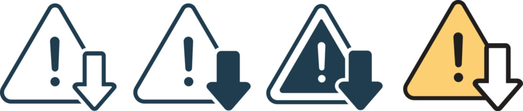 Warning Symbols with Downward Arrows Indicating Decline or Caution in Flat Design Style