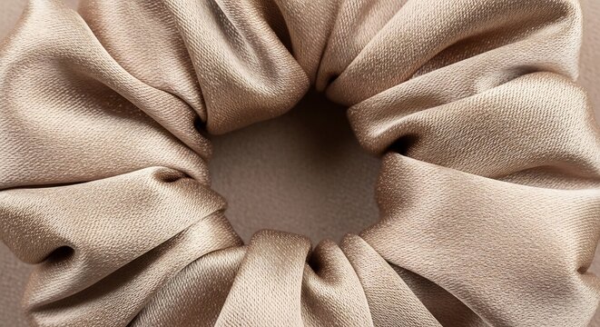 Beige Satin Scrunchie Arranged in Circular Shape on White Background