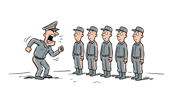 Drill Sergeant Shouting at Soldiers in Formation