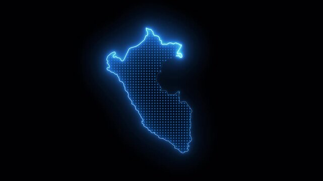 Peru Blue Neon Geographic Map Animation, Seamless Loop on Transparent Background, 4K
