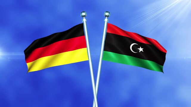 Germany and Libya Flag Waving on Pole Loop
