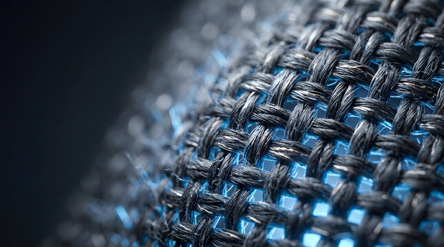 Macro UV fabric texture with blue glow, protective material concept