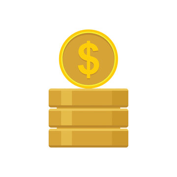 Golden dollar coin on stack of gold bars Vector