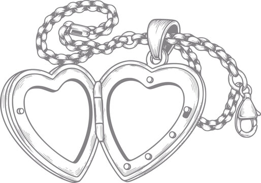 Heart-shaped locket with chain, open, vintage