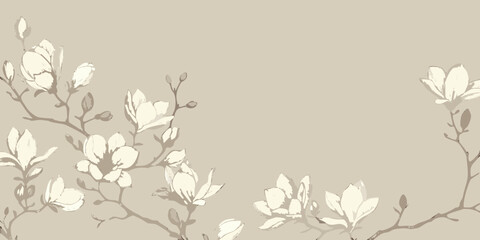 magnolia flowers vector illustration botanical beige background © Sukla