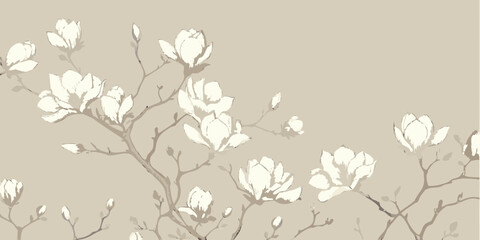 magnolia flowers vector illustration botanical beige background © Sukla