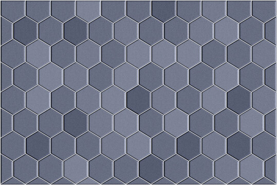 Blue hexagonal tile texture with geometric honeycomb pattern and durable stone surface. Ideal for flooring visuals, architectural backgrounds, and contemporary interior or exterior design.