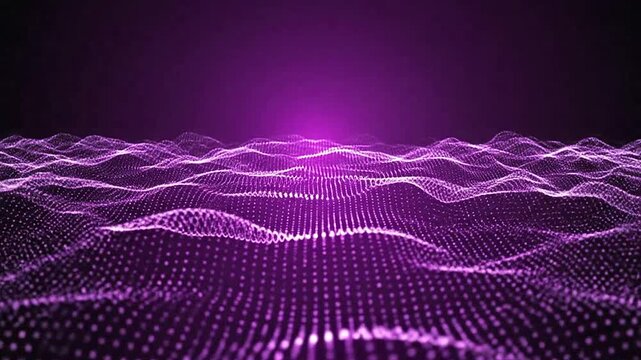 A glowing purple digital wave pattern moves across a dark background