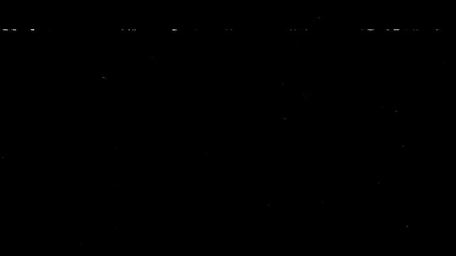 Black screen with scattered white pixel artifacts. Digital glitches create static noise across the frame. Ideal for glitch effects or vintage media overlays