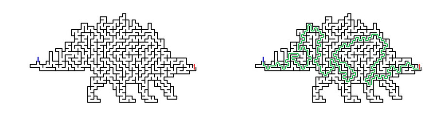 Maze design featuring a stegosaurus with entry and exit paths   © KristinArt