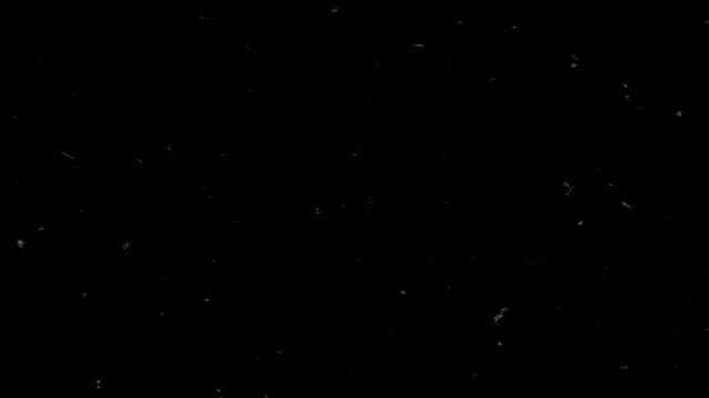 Black screen with subtle white scratches and dust particles. Vintage film grain adds nostalgic texture to dark background. Ideal for retro, moody, or cinematic visual projects