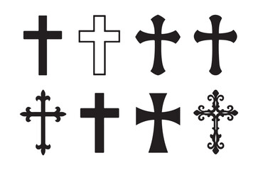 Fototapeta premium Variety Of Christian Crosses Black And White Silhouette Collection