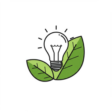 Green Energy Innovation: Minimalist Leaf Lightbulb Icon for Sustainability.