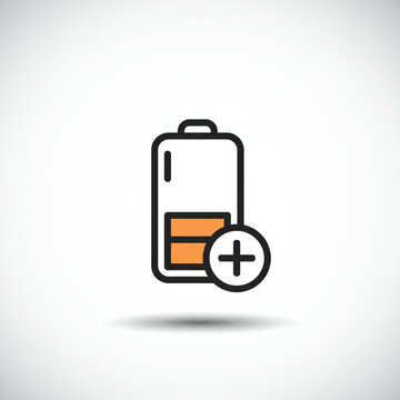 Minimalist Battery Icon with Plus Symbol: Stored Energy Concept in 8K, isolated.