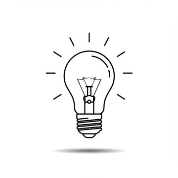 Minimalist Lightbulb Icon: Activated Energy Symbol, High Detail, Isolated on White.