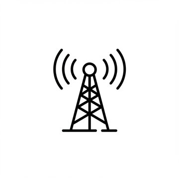 Minimalist Radio Tower Icon Emitting Waves on White Background in 8K Detail.
