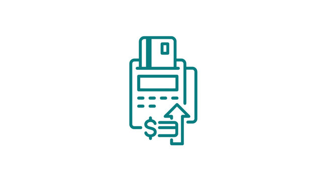 Credit Card Payment Terminal with Upward Arrow and Dollar Sign Icon