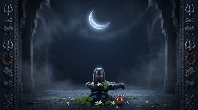 Maha Shivratri shivling dark temple background
