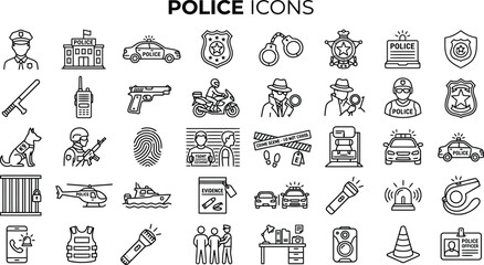 Police Icons Set: Law Enforcement Detective and Justice Symbols © Natural flower 
