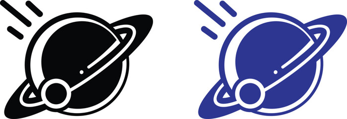 Saturn planet icons in black and blue © MD Rubel