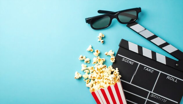 Movie Night Essentials with Popcorn and Clapperboard.