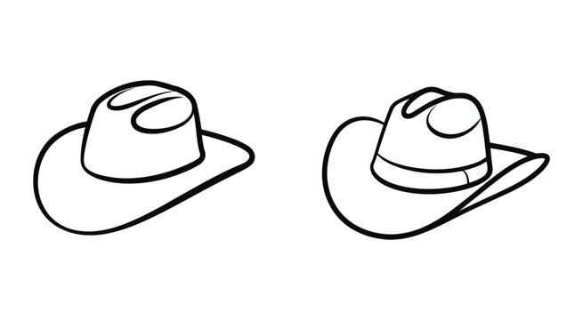 Cowboy Hat Cartoon vector illustration, Front View and side view Cowboy Hats Simple Drawing for Western Fashion and Accessory design.