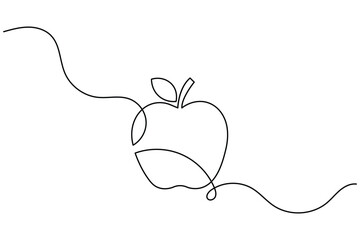 Fototapeta premium Apple continuous one line art drawing for minimalist healthy food concept vector illustration