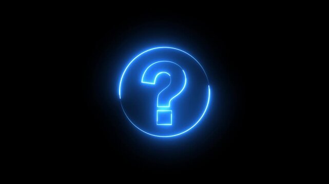 Neon question mark sign icon animation glowing blue color confusion mark quiz punctuation mark education exam sign sign symbol on black background