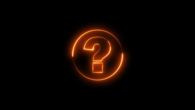 Neon question mark sign icon animation glowing orange color confusion mark quiz punctuation mark education exam sign sign symbol on black background