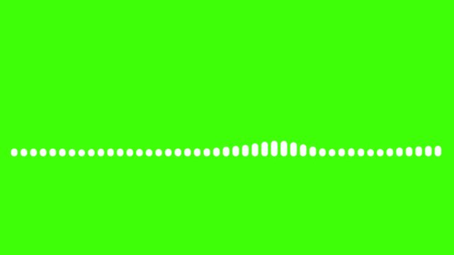 Digital audio waveform on green screen background, white sound frequency equalizer bars, minimal music spectrum visualization for video editing