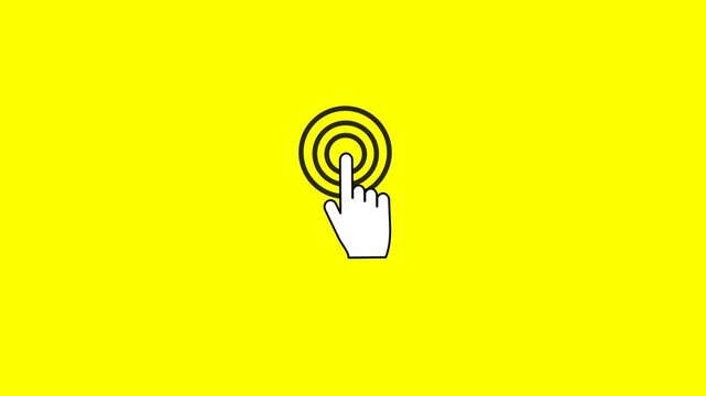Animation of a hand clicking an icon on a computer screen. Motion graphic of a hand cursor icon. 4K video clip of a flashing mouse cursor.