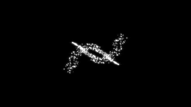 Majestic glitter line sweeps bursting outward with twinkling star graphics, smooth romantic wave designs, modern broadcasting graphics loop optimized around a black background, 4k video.