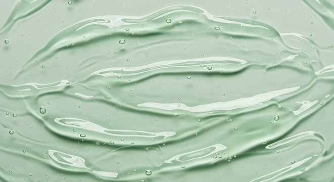 Abstract background of clear green gel liquid stroke for beauty branding