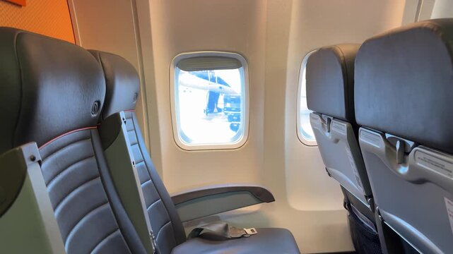 Image from inside the plane showing the window