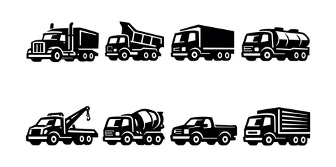 Collection of diverse truck and vehicle icons in a clean, modern graphic style © Compositor 