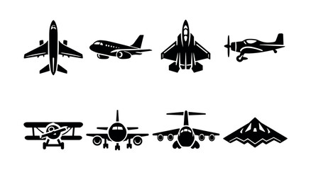 Collection of diverse aircraft icons representing aviation and flight technology © Compositor 