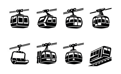 Collection of various cable car and gondola lift icons on a white background © Compositor 