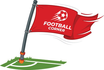 Football corner flag vector illustration, waving flag on pole, dynamic sports design, isolated on white background, clean vector artwork, flat illustration style. © Tanny