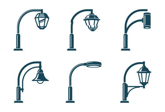 Public park lamp and decorative lighting icons
