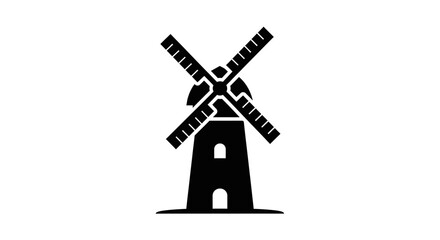 Simple black silhouette icon of a traditional windmill for renewable energy. © Mbah Suro