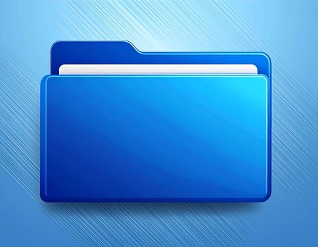 Glossy Blue File Folder Icon with Documents on Abstract Digital Background