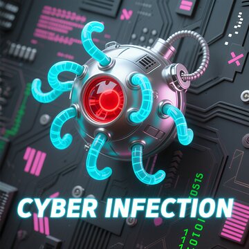 Neon Circuit Core: Cybernetic Orb with Glowing Tentacles