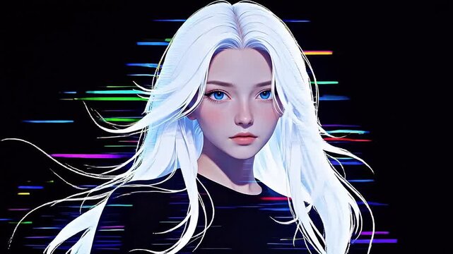 Portrait of a woman with long white hair