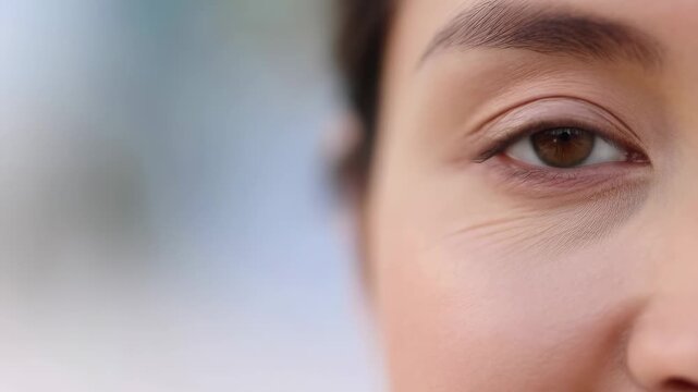 Close-up of a woman's eye showcasing natural beauty and subtle expressions. Represents the importance of eye contact and emotional connection in communication