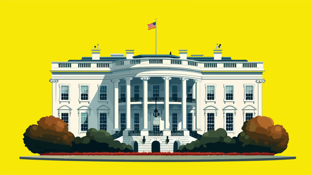The White House Washington DC Illustration on Yellow Background